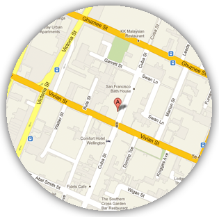 Location Map for Scotty and Mal's Cocktail and Lounge Bar on Cuba Street, Wellington